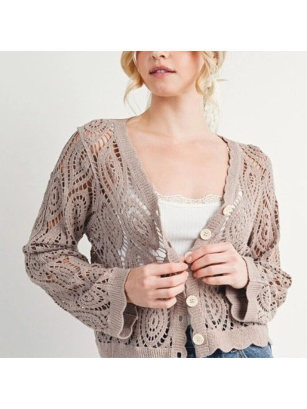 FINAL PIECES!!! CLEAR OUT!!!! Crochet Cropped Button Front Cardigan Top
